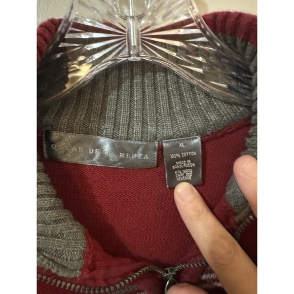 Oscar de la Renta Quarter Zip, Red, XL 100% cotton - Picture 2 of 3